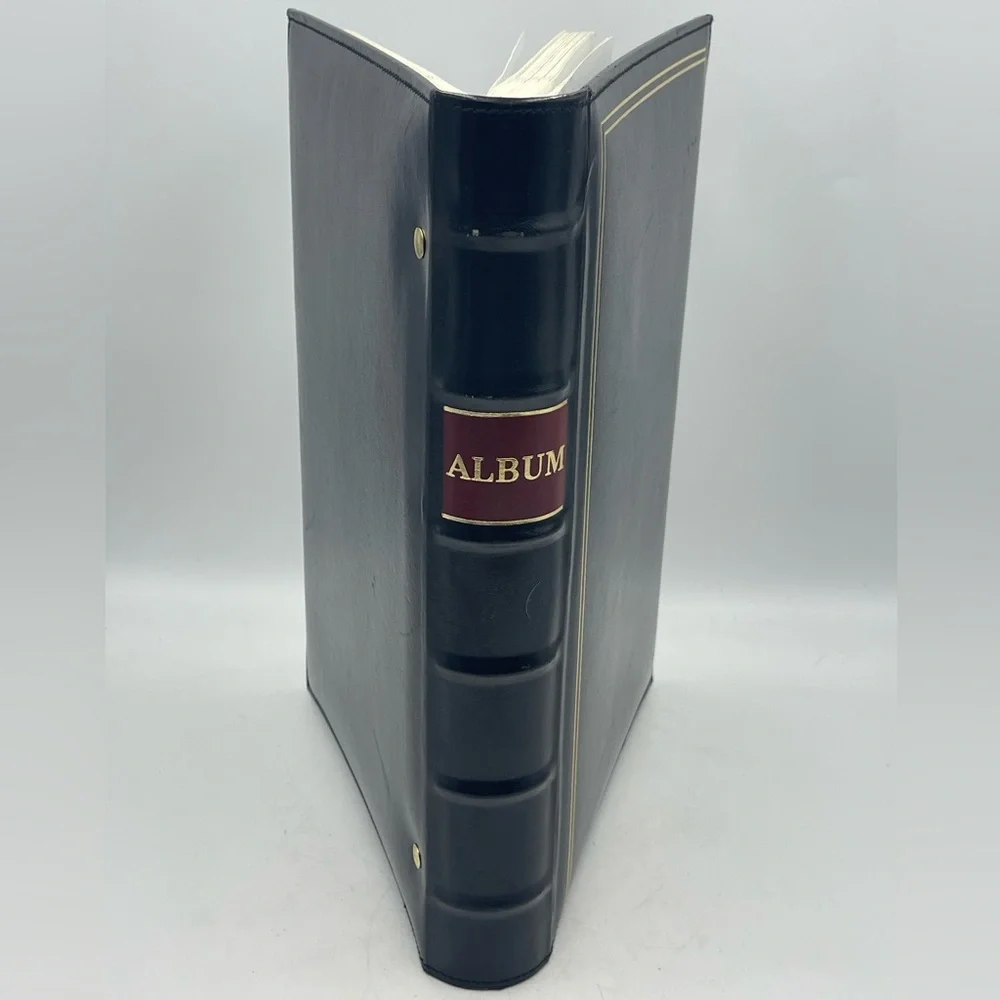Pioneer: Black Bonded Leather D-Ring VTG 408 (4”x6”) Photo Album w/ Memo Column